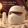 Hello Face M300 mask and controller in a warm evening vanity setting.