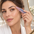 Woman using the precision trimmer near the outer edge of her eyebrow.
