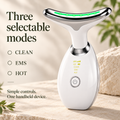 White neck and face massager showing the selectable CLEAN, EMS and HOT modes.